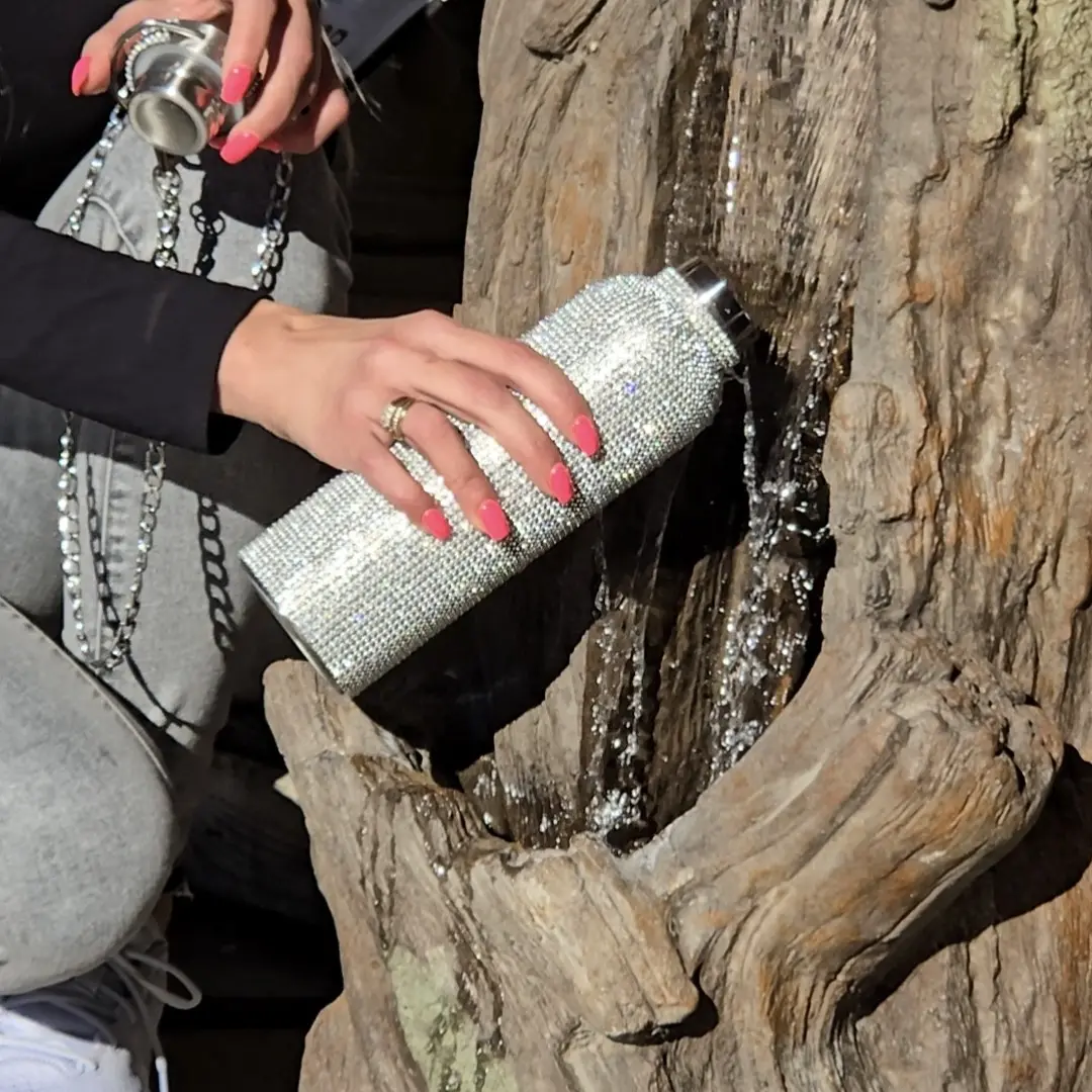 Bedazzled Water Bottle Silver 25oz Stainless Steel Insulated Tumbler with Rhinestones