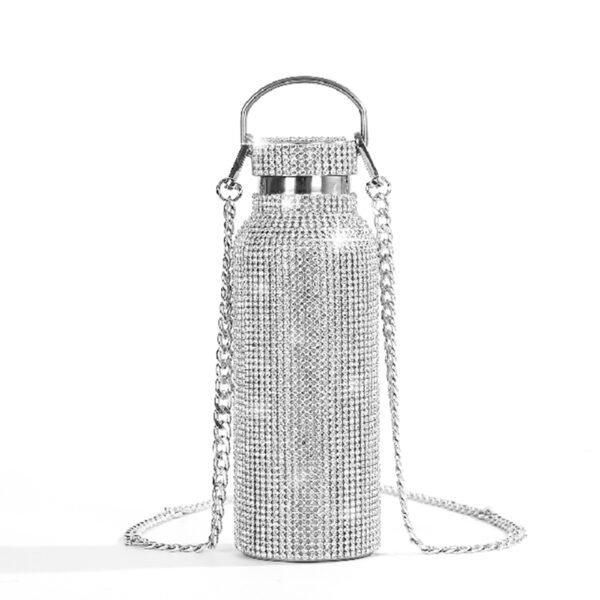 Sweet Lily Silver Bedazzled Water Bottle with carry chain