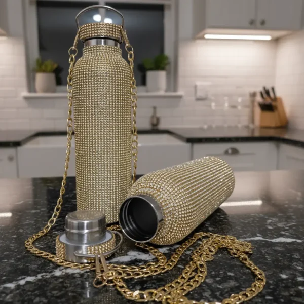 gold rhinestone water bottles with chain